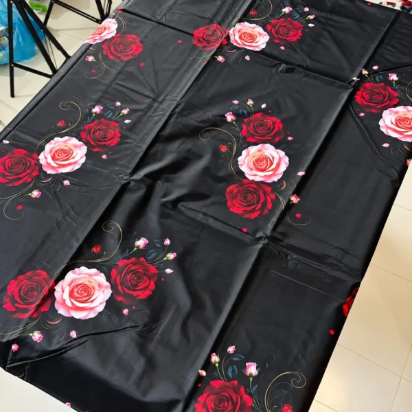 Elegant Black & Red Rose Floral Bedsheet – Premium Printed Double Bedsheet