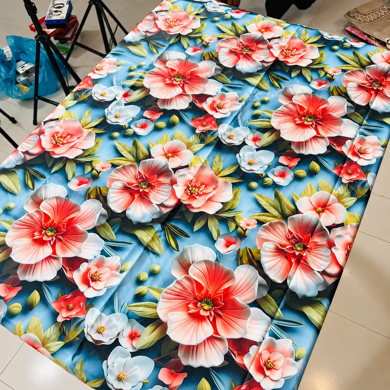 ChatGPT Image Sep 15, 2026, 05_53_31 AM Premium Floral Bedsheet – Elegant Blue & Peach Flower Printed Double Bedsheet - Image 1