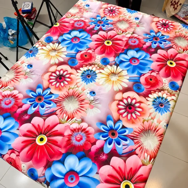 Premium Multicolor Floral Bedsheet – Vibrant Pink, Red & Blue Flower Printed Bedsheet