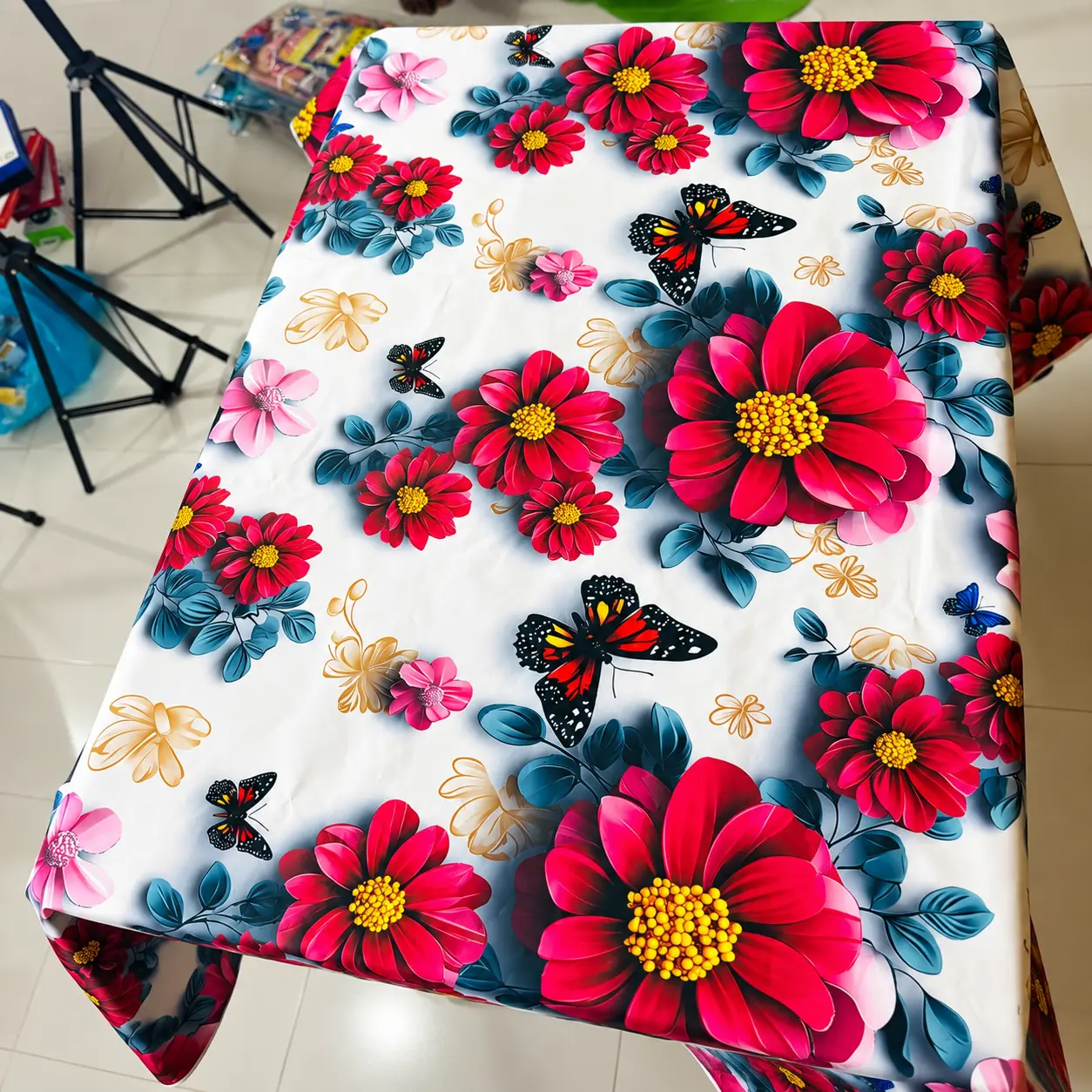 ChatGPT Image Sep 15, 2026, 05_57_19 AM Premium Floral Bedsheet – White Base with Red & Pink Flower and Butterfly Print - Image 1