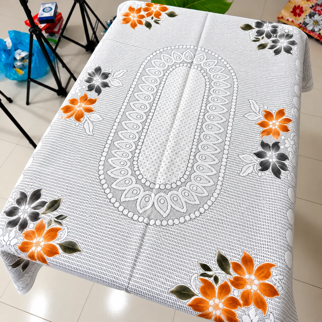 ChatGPT Image Sep 15, 2026, 06_24_09 AM-resized Big Flower Desing Tea Table Cover 45/30 Inch (Colour-Gray) - Image 1