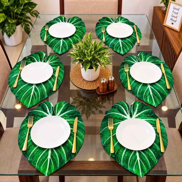 6 Pices Kochupata Green Leaf Table Mat Set