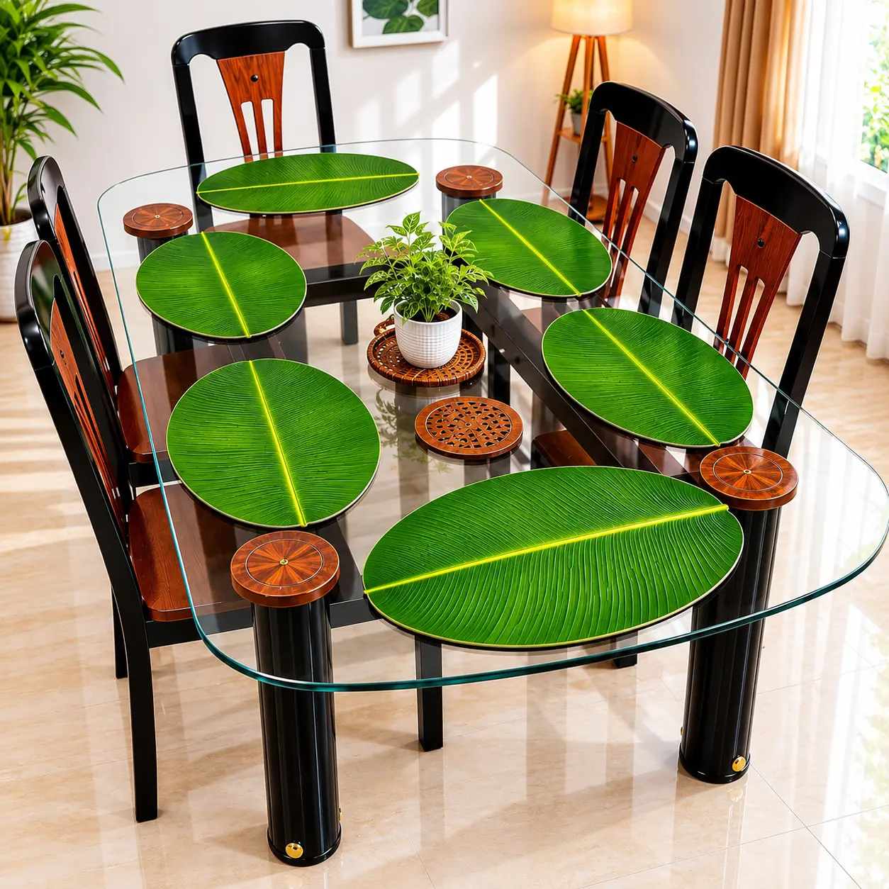 ChatGPT Image Sep 8, 2026, 10_59_51 AM 6 Pices Banana Green Leaf Table Mat Set – Tropical Leaf Design - Image 1