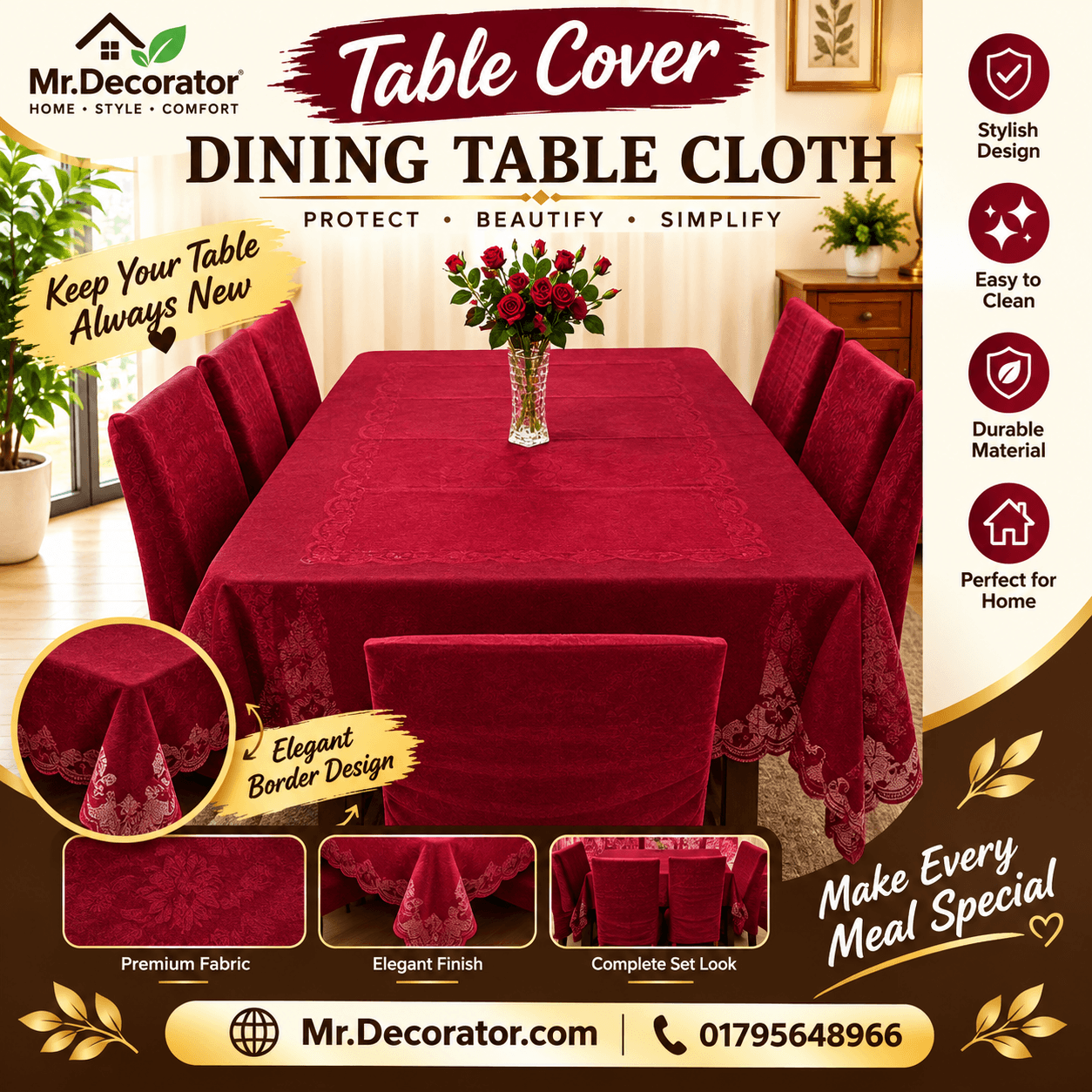 file_000000001c2c82118fcef3a821b252a3 Sun Flower Desing 6 - Seater Dining Table Cover 90/60 Inch (Colour - Brown) (Copy) - Image 1
