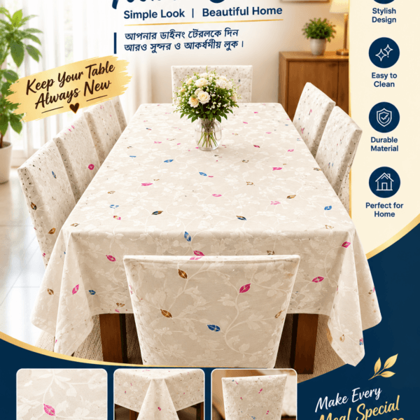 Rose Leaf Desing 6 - Seater Dining Table Cover 90/60 Inch (Colour - Off White)