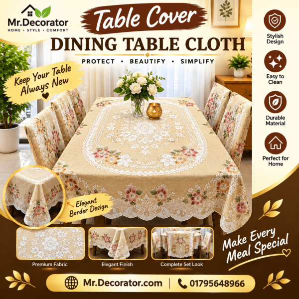 Big Flower Desing 6 - Seater Dining Table Cover 90/60 Inch (Colour - light Yellow)