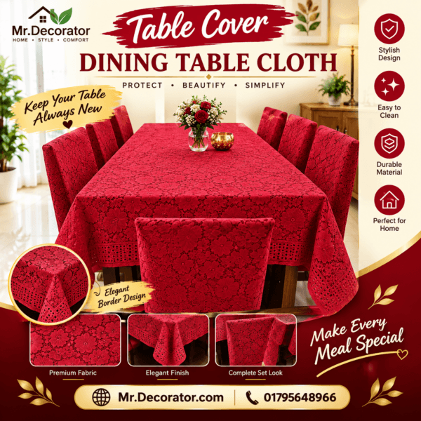 Velley Flower Desing 6 - Seater Dining Table Cover 90/60 Inch (Colour - Meroon)