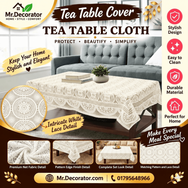 Chaka Flower Desing Tea Table Cover 45/30 Inch (Colour- Off White)