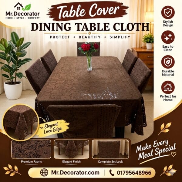 Velley Flower Desing 6 - Seater Dining Table Cover 90/60 Inch (Colour - Choclate)
