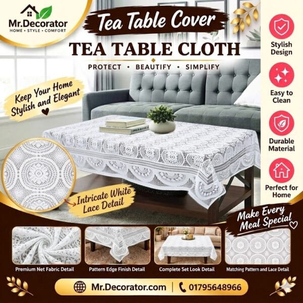 Chaka Flower Desing Tea Table Cover 45/30 Inch (Colour-White)