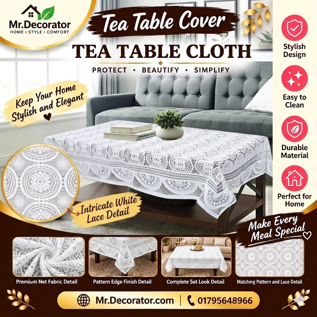 image_4739fb97 Chaka Flower Desing Tea Table Cover 45/30 Inch (Colour-White) - Image 1