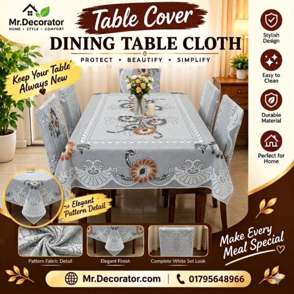 Chivas Flower Desing 6 - Seater Dining Table Cover 90/60 Inch (Colour - Gray)