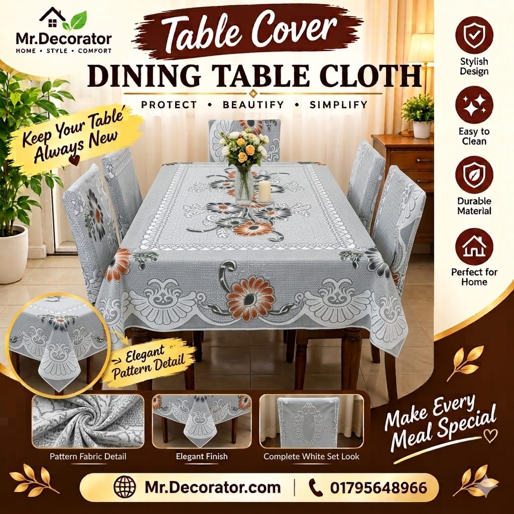 image_60709f5e Chivas Flower Desing 6 - Seater Dining Table Cover 90/60 Inch (Colour - Gray) - Image 1