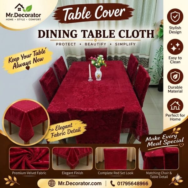 Shurma Flower Desing 6 - Seater Dining Table Cover 90/60 Inch (Colour - Meroon)