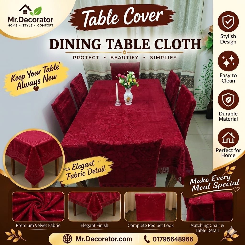 image_6bbf47bc Shurma Flower Desing 6 - Seater Dining Table Cover 90/60 Inch (Colour - Meroon) - Image 1