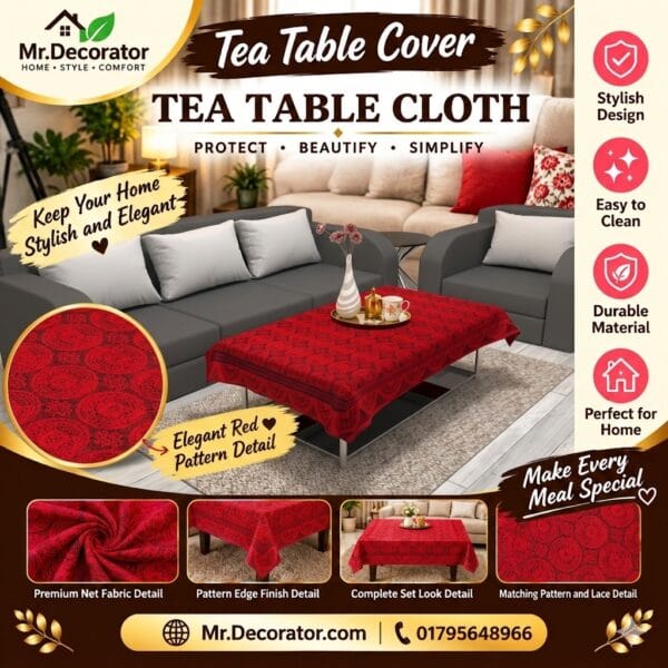 Chaka Flower Desing Tea Table Cover 45/30 Inch (Colour-Meroon)