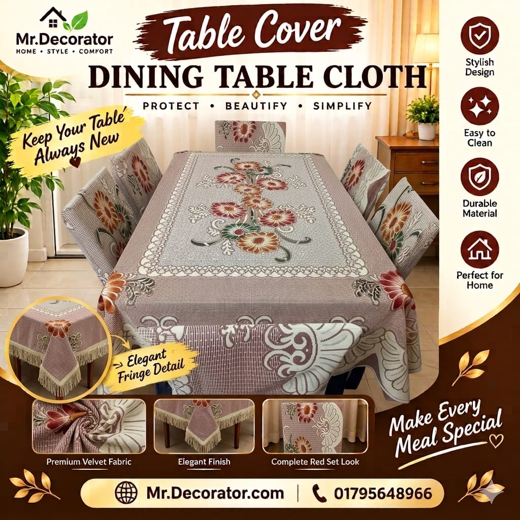 image_bb33174a Chivas Flower Desing 6 - Seater Dining Table Cover 90/60 Inch (Colour - Brown) - Image 1