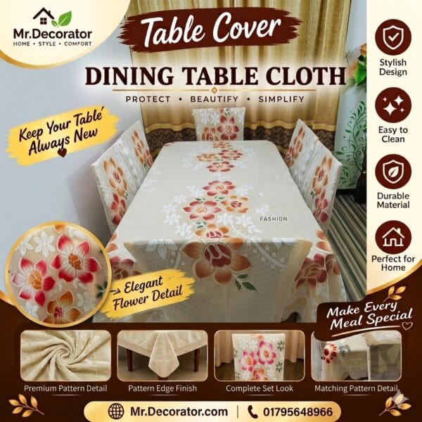 Shurma Flower Desing 6 - Seater Dining Table Cover 90/60 Inch (Colour - Yellow)