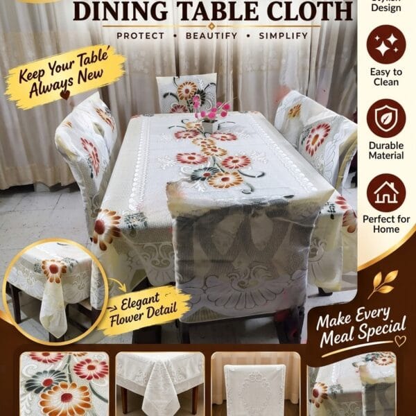 Chivas Flower Desing 6 - Seater Dining Table Cover 90/60 Inch (Colour - Yellow)