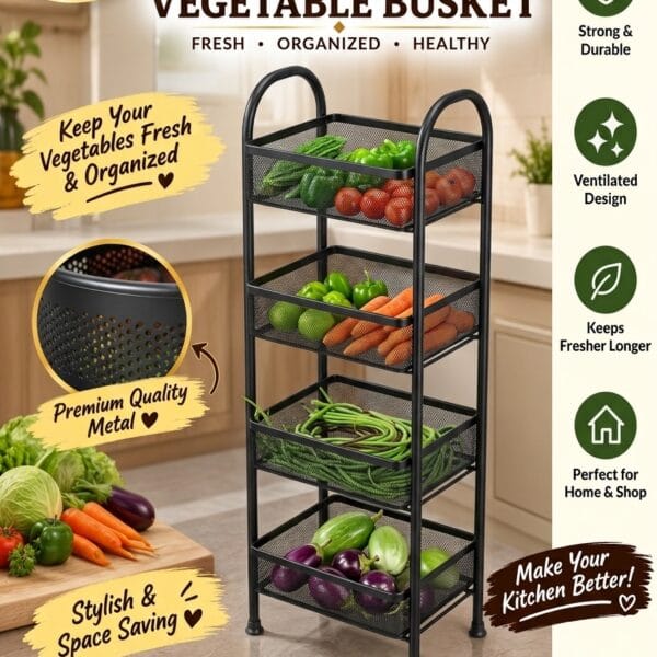 4 Layer Square Shape Vegitable  Basket Black Colour