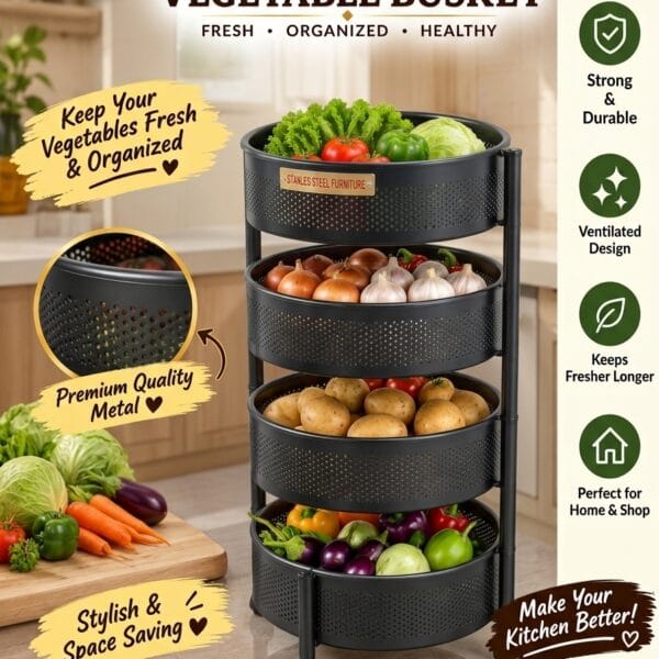 4 Layer Round Shape Vegetable Basket Black Colour