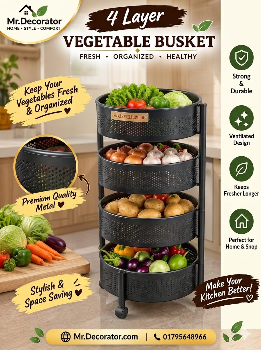 image_a785aa94 4 Layer Round Shape Vegetable Basket Black Colour - Image 1